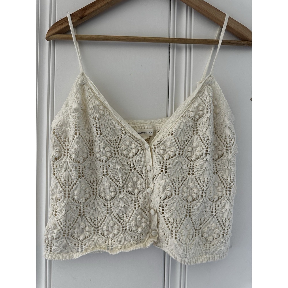Aeropostale Crochet Knit Tank Top L Cream Boho Coquette Cottagecore